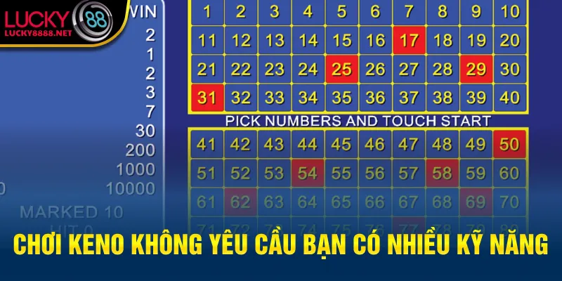 Chơi Keno không yêu cầu bạn có nhiều kỹ năng